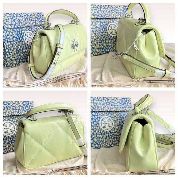 💚Brand New Tory Burch Kira Top Handle Napa Diamond Quilted Bag in Pear / Silver - Picture 5 of 17